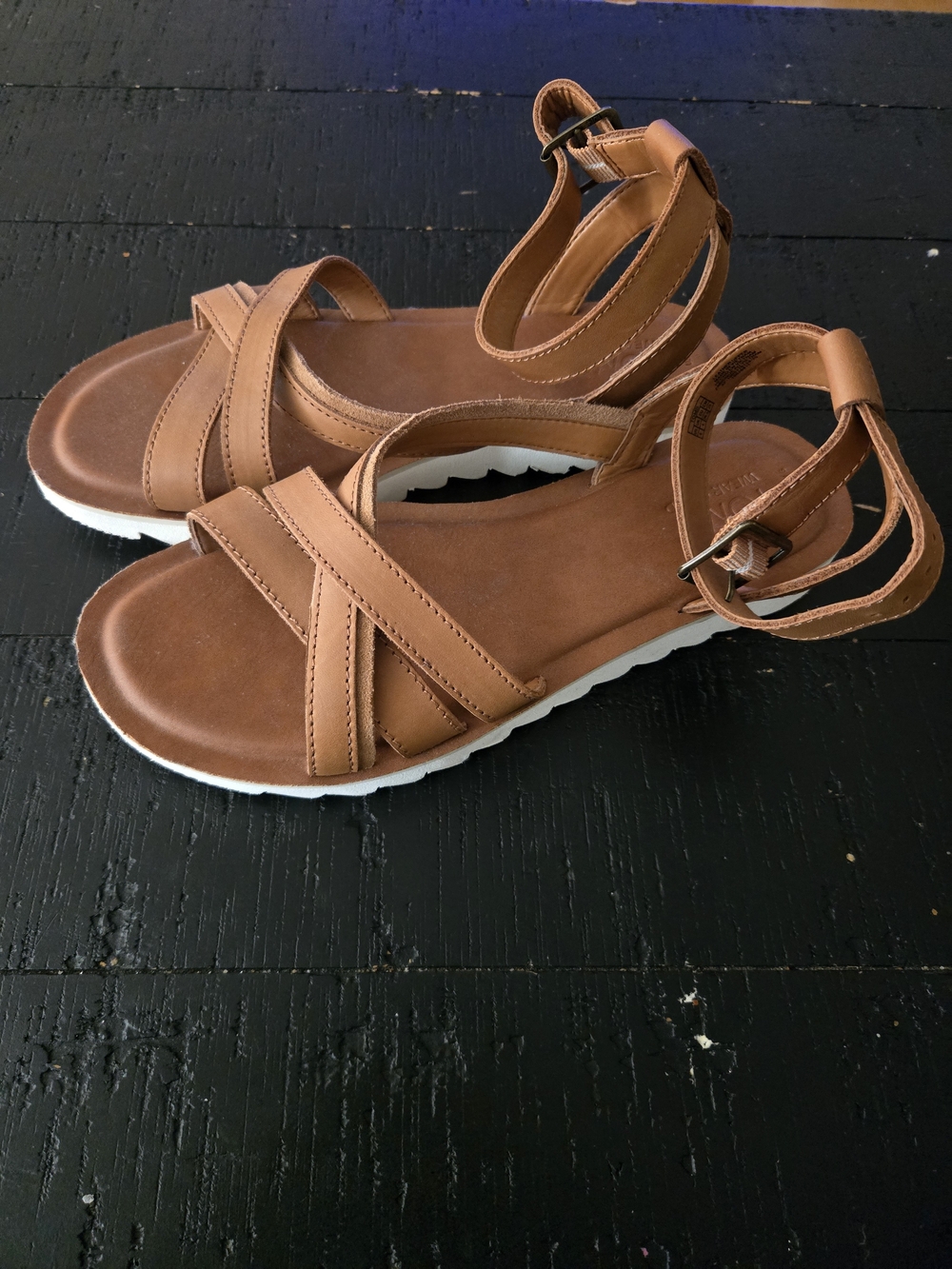 TOMS Rory Tan Leather Suede Sandals Women's